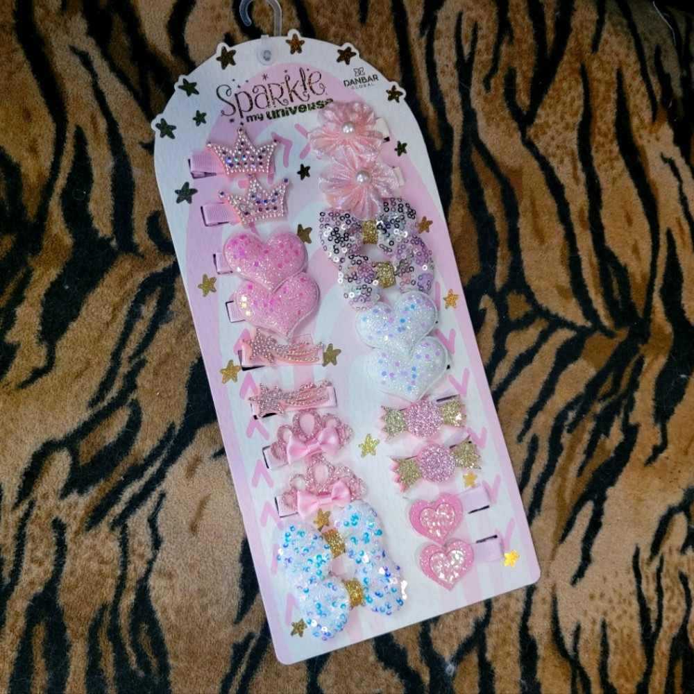 Sparkle Hair Clip Set with Pink and Gold Accents Baby Child Pet